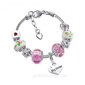 Big Sis Shiny Crystal Charm Bracelet Bangle Jewelry Wristband with Gift Box Set for Lady