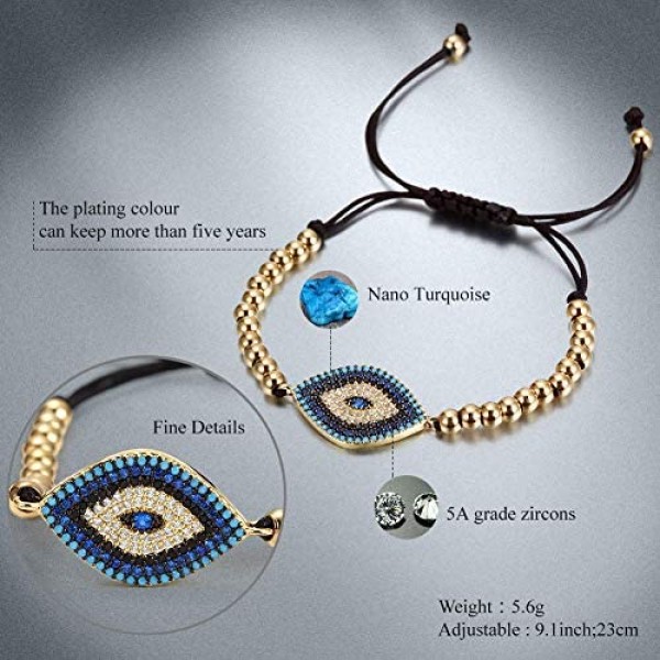 CIUNOFOR Evil Eye Charm Bracelet Gold Rose Gold Plated Stainless Steel Bead Link Italian Style for Women Girls …