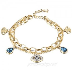 CIUNOFOR Evil Eye Charm Bracelet Gold Rose Gold Plated Stainless Steel Bead Link Italian Style for Women Girls