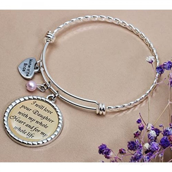 Mother of Bride Gift I Will Love Your Daughter With My Whole Heart And For My Whole Life Bangle Wedding Keepsake Gift for Mother in law.
