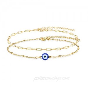 Tarsus Classic Evil Eye Bracelet / Anklets Layered 14K Gold Plated / Stainless Steel Amulet Nazar for Women Girls