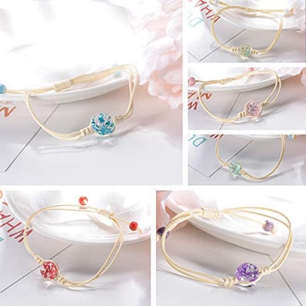 Tarsus Cute Handmade Friendship Bracelets Natural Dried Flower Beaded Bracelet Birthday Gifts for Women Teens and Girls 6 Pcs