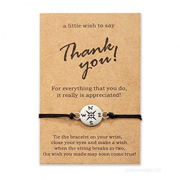Tarsus Thank you bracelet for Teacher women mens appreciation wish compass jewelry gifts