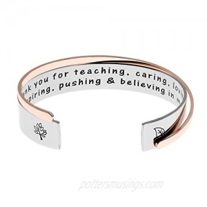 Teacher Gifts Thank You for Teaching Caring Loving Inspiring Pushing & Believing In Me Teachers Bracelets Gift for Teacher Teaching Assistant Godmother Gift.