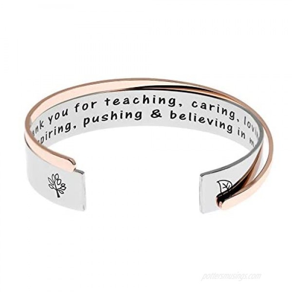 Teacher Gifts Thank You for Teaching Caring Loving Inspiring Pushing & Believing In Me Teachers Bracelets Gift for Teacher Teaching Assistant Godmother Gift.