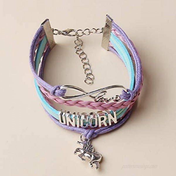 2 Pieces Unicorn Bracelet Bangle Handmade Leather Love Bracelet Unicorn Lovers Jewelry for Women and Girls