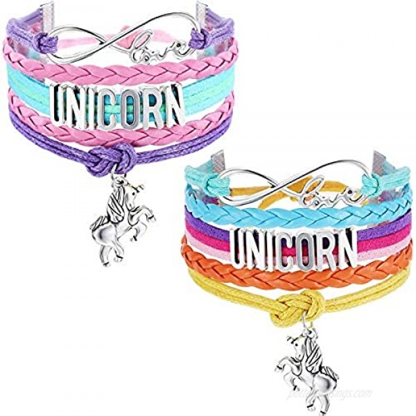 2 Pieces Unicorn Bracelet Bangle Handmade Leather Love Bracelet Unicorn Lovers Jewelry for Women and Girls