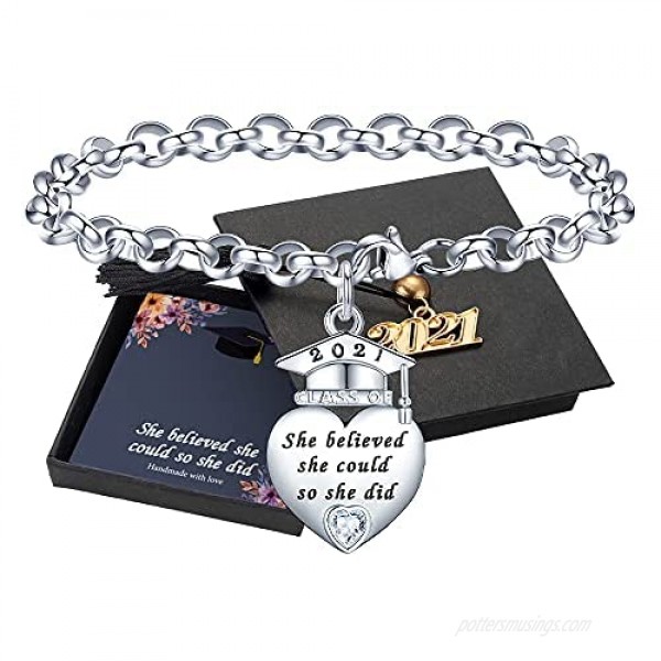 2021 Graduation Gifts Charm Bracelets Quote Inspirational Bracelets with 2021 Graduation Grad Cap Bracelet College Graduation Gifts for Him Her 2021 High School Friendship Gifts for Women Friends