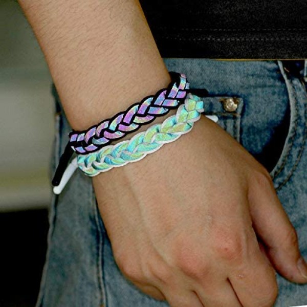 2pcs Shining Reflective Bracelet Color Changing Rope Braided Trendy Bracelet for Women Men Children