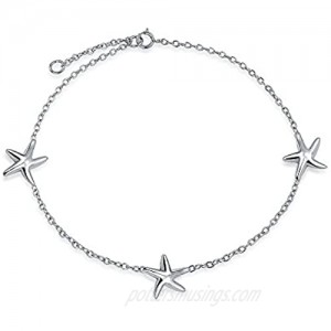 3 Nautical Tropical Beach Thin Link Starfish Bracelet For Teen For Women 925 Sterling Silver 7 Inch