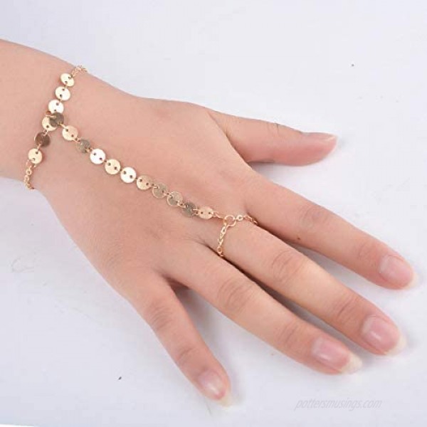 4 Pieces Hand Harness Bracelet Linked Finger Bracelet Finger Ring Bracelet Adjustable Leaf Snake Finger Ring Bracelet Slave Chain Bracelet for Women and Girls Gifts