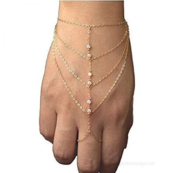 4 Pieces Hand Harness Bracelet Linked Finger Bracelet Finger Ring Bracelet Adjustable Leaf Snake Finger Ring Bracelet Slave Chain Bracelet for Women and Girls Gifts