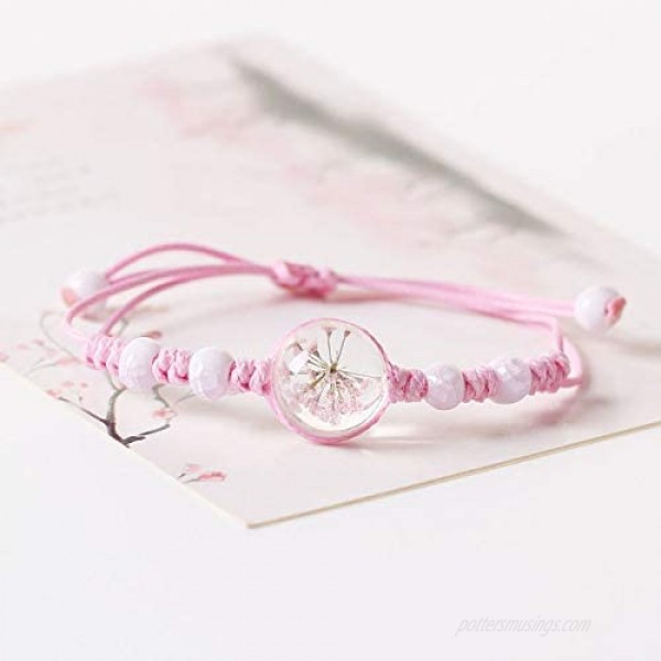 4pcs Sweet Daisy Dandelion Flower Bracelet Ceramic Beads Hand-weave Adjustable Bracelet for Women Girls