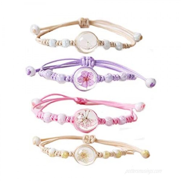 4pcs Sweet Daisy Dandelion Flower Bracelet Ceramic Beads Hand-weave Adjustable Bracelet for Women Girls