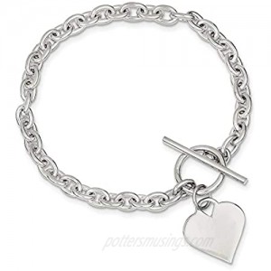 925 Sterling Silver Engraveable Heart Toggle Bracelet 8 Inch Charm Love Fine Jewelry For Women Gifts For Her