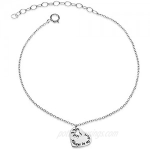 925 Sterling Silver"Always in my Heart" Paw Print Dog Charm Bracelet