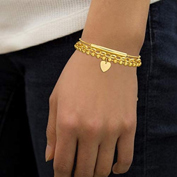 AUBREY LEE Chain Link Layered Bar Beaded Bolo Bracelet for Women in Yellow Gold Plated Brass