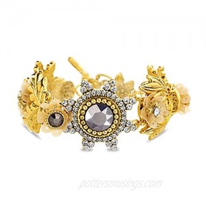 Badgley Mischka Rhinestone Yellow Flower Sunburst Toggle Bracelet for Women 7 Inches