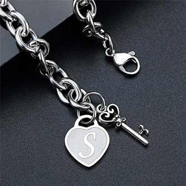 Baroco Initial Charm Bracelets for Women Gifts Engraved 26 Letters Initial Charms Stainless Steel Bracelet with Gift Bag