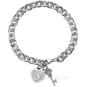 Baroco Initial Charm Bracelets for Women Gifts Engraved 26 Letters Initial Charms Stainless Steel Bracelet with Gift Bag