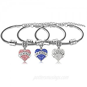BESPMOSP Pack of 3 Teacher Heart Charm Pendant Bracelet Women Teacher's Day Jewelry Graduation