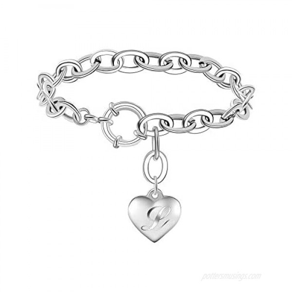 Birthday Gift Initial Charm Bracelets for Women Stainless Steel Heart 26 Letters Alphabet love Initial Bracelet for Girl Jewelry