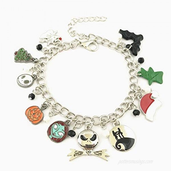 Blingsoul Mare Night Horror Charm Bracelet - Christmas Before Horror Pumpkin Charm Halloween Jewelry Gift for Women