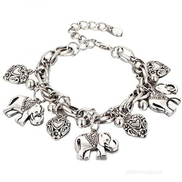 Bracelet / Elephants And Hearts Charm Bracelet For Teens And Women