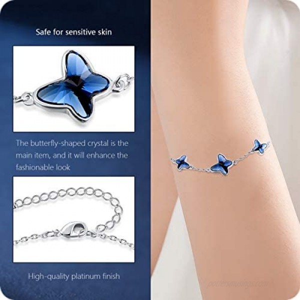 Butterfly Charm Bracelet Denim Swarovski Element Crystal Bracelet Gift for Womens Girls