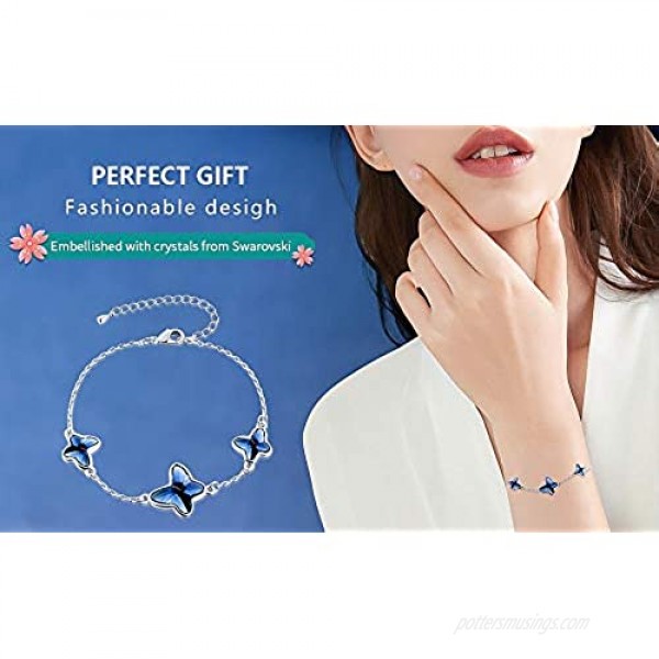 Butterfly Charm Bracelet Denim Swarovski Element Crystal Bracelet Gift for Womens Girls