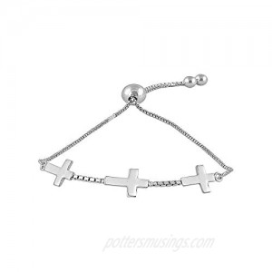 Charmsy Sterling Silver Jewelry Three Cross Adjustable Sliding Bolo Bracelet for Women