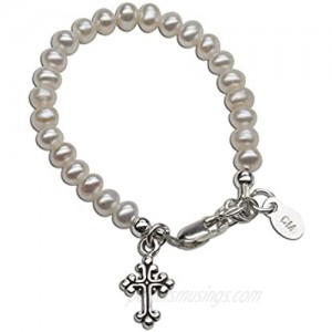 Children's Sterling Silver Baptism  Christening or First Communion Cross Bracelet and/or Necklace with Cultured Pearl