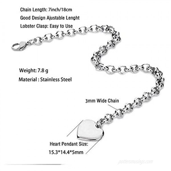 Chili Jewelry Women Girls A to Z Initial Charm Bracelets Stainless Steel Heart 26 Letters Alphabet Link Bracelet for Boys Mens Birthday Gifts