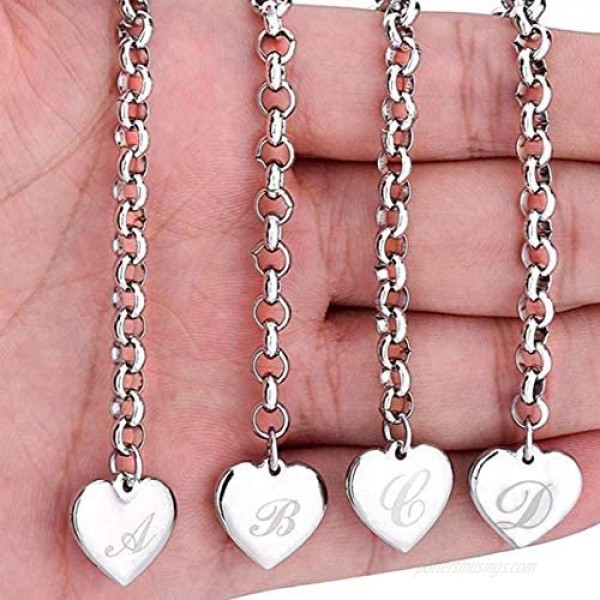 Chili Jewelry Women Girls A to Z Initial Charm Bracelets Stainless Steel Heart 26 Letters Alphabet Link Bracelet for Boys Mens Birthday Gifts