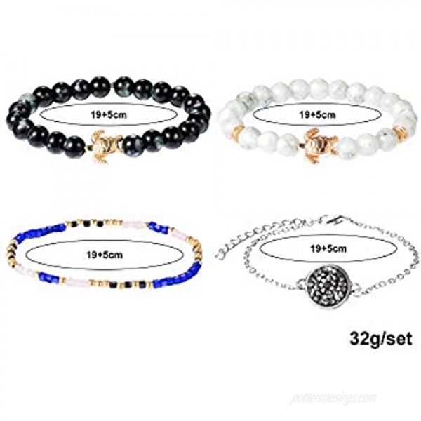 Chuangdi 4 Jewelry Set Layered Beaded Bracelet Adjustable Charm Pendent Stack Bracelets Wrap Bangle for Women Girl (Style 1)
