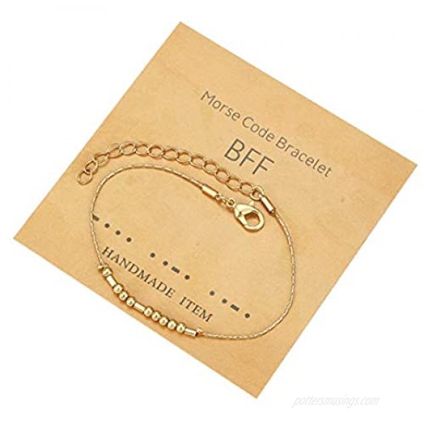 COLORFUL BLING Morse Code Bracelets Inspirational Beads on Silk Gold Plated Stainless Steel Adjustable Encouragement Card for Women Men I Love You Couple Jewelry