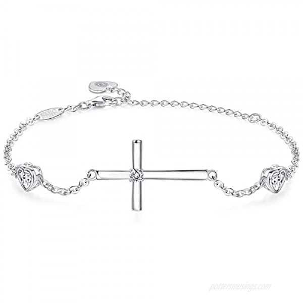 Cross Ankle Bracelets for Women 925 Sterling Silver CZ Diamond Cross Charm Ankle Bracelets Jewelry Gifts for Mom Women Girls