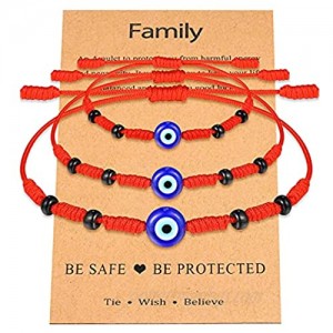 Evil Eye 7 Knots Bracelet Set for 2/3 Red String Kabbalah Protection Mal De Ojo Amulet Mommy and Me Matching Adjustable Bracelets Set for Women Little Boys & Girls Family