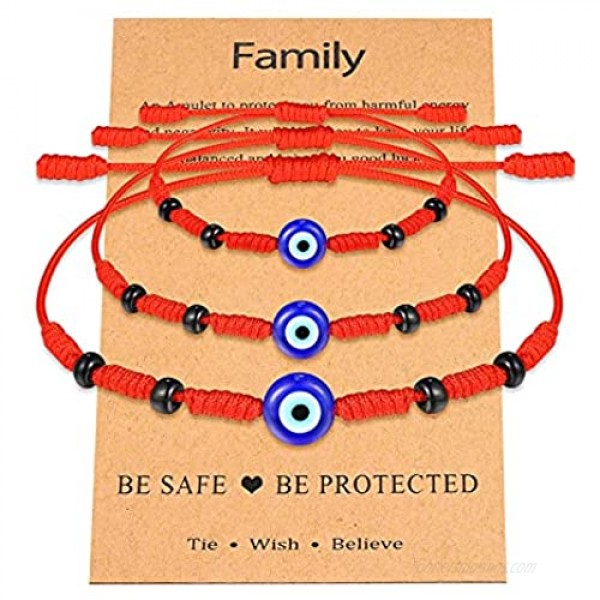 Evil Eye 7 Knots Bracelet Set for 2/3 Red String Kabbalah Protection Mal De Ojo Amulet Mommy and Me Matching Adjustable Bracelets Set for Women Little Boys & Girls Family