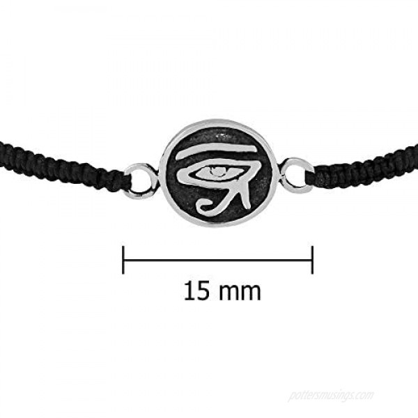 Eye of Horus Amulet .925 Sterling Silver Charm Cotton Rope Adjustable Bracelet