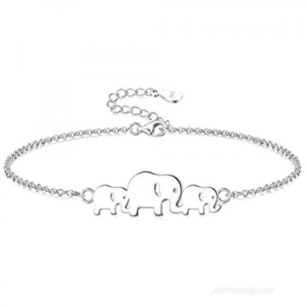 Fiasaso 925 Sterling Silver Bracelets for Women Cute Moon Star Heart Elephant Ankle Bracelets Adjustable Bracelet for Birthday Anniversary