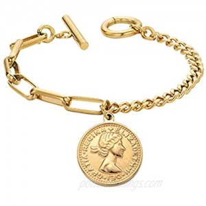 FOXJWEL Cameo Bracelet Queen Her Majesty Link Bracelet Elizabeth Coin Jewelry for Women