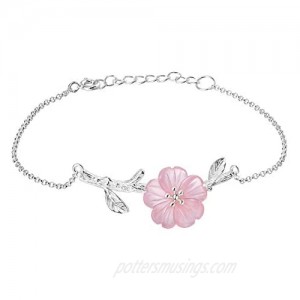 ♥Gift for Mother's Day♥Lotus Fun 925 Sterling Silver Bracelet Crystal Flower in the Rain Adjustable Bracelets with Chain length 6.5''-7.6''  Handmade Unique Jewelry Gift for Women and Girls