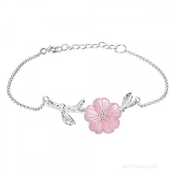 ♥Gift for Mother's Day♥Lotus Fun 925 Sterling Silver Bracelet Crystal Flower in the Rain Adjustable Bracelets with Chain length 6.5''-7.6'' Handmade Unique Jewelry Gift for Women and Girls