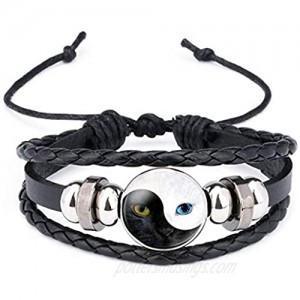 Giwotu Womens Yinyang Tai Chi Bagua Cat Face Eyes Leather Bangle Black and White Women Charm Multi-Layer Bracelet for Men Jewelry