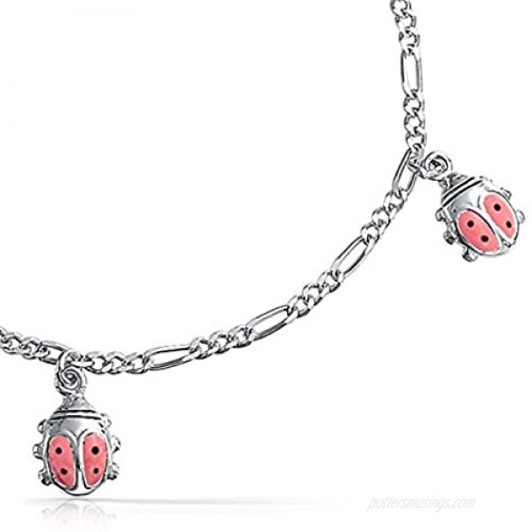 Good Luck Dangling Pink Ladybug Charm Bracelet For Teen For Women 925 Sterling Silver Small Wrist 6 Inch