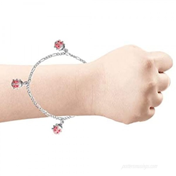 Good Luck Dangling Pink Ladybug Charm Bracelet For Teen For Women 925 Sterling Silver Small Wrist 6 Inch