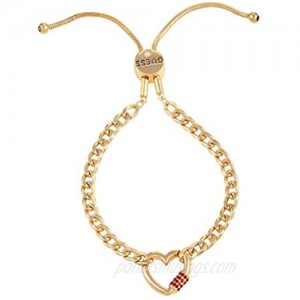 GUESS Slider Close Link Bracelet with Pave Heart Charm