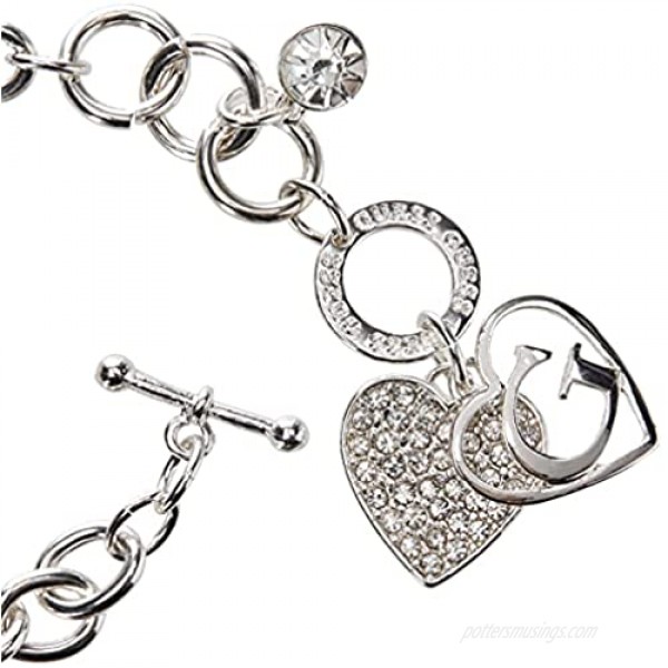 GUESS Toggle Chain Bracelet with Logo Heart Link Charm Bracelet
