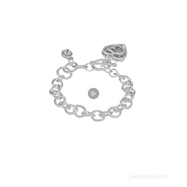 GUESS Toggle Chain Bracelet with Logo Heart Link Charm Bracelet